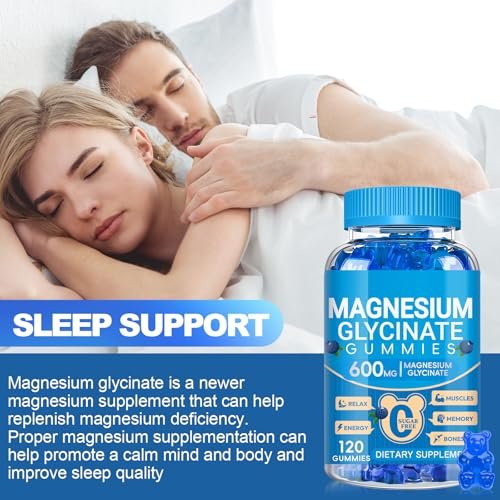 Magnesiumglycinat Gummibärchen 600 mg – Zuckerfreie Kalium-Magnesium-Gummis mit Manganglycinat, Vitamin D, B6 und CoQ10 für innere Ruhe und besseren Schlaf – 60 Tage Vorrat, Blaubeergeschmack