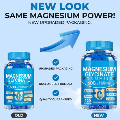 Magnesiumglycinat Gummibärchen 600 mg – Zuckerfreie Kalium-Magnesium-Gummis mit Manganglycinat, Vitamin D, B6 und CoQ10 für innere Ruhe und besseren Schlaf – 60 Tage Vorrat, Blaubeergeschmack