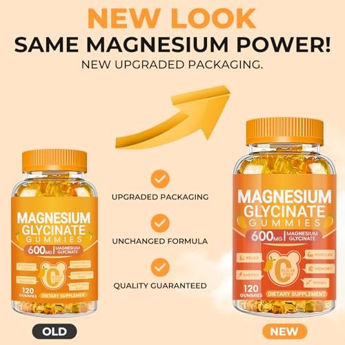 Magnesium Glycinat Gummies 600mg – Zuckerfreie Kalium-Magnesium-Gummibärchen mit Magnesiumglycinat, Vitamin D, B6 und CoQ10 für Schlaf, Entspannung, Gehirn & Muskeln, 120 Stück