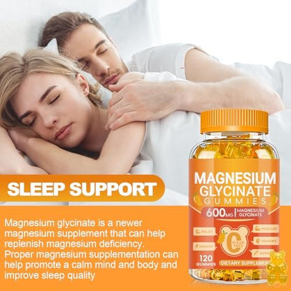 Magnesium Glycinat Gummies 600mg – Zuckerfreie Kalium-Magnesium-Gummibärchen mit Magnesiumglycinat, Vitamin D, B6 und CoQ10 für Schlaf, Entspannung, Gehirn & Muskeln, 120 Stück