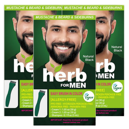 Herb Speedy Herb For Men Mustache & Beard Dye Nature Black (3er-Pack) – PPD-frei, ammoniakfrei, vegan mit natürlichen Inhaltsstoffen, sanft für empfindliche Haut