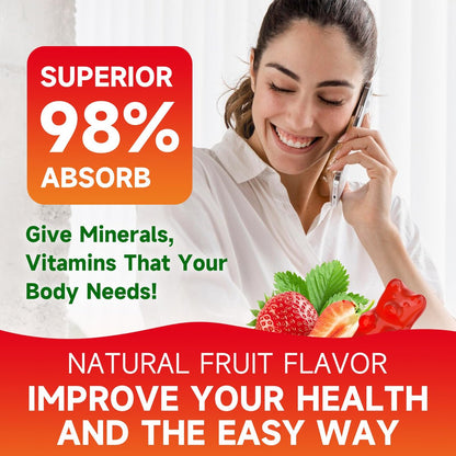 Calcium Citrate Gummies, Zuckerfrei Calcium 1000mg für Muskelgesundheit, Absorption Calcium Ergänzung für Erwachsene & Kinder, Erdbeer, 60 Stück