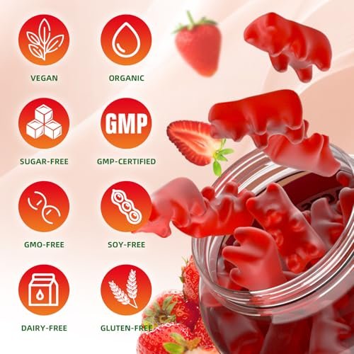 Calcium Citrate Gummies, Zuckerfrei Calcium 1000mg für Muskelgesundheit, Absorption Calcium Ergänzung für Erwachsene & Kinder, Erdbeer, 60 Stück