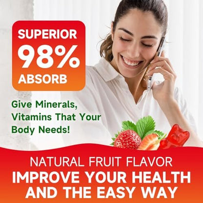 Calcium Citrate Gummies, Zuckerfrei Calcium 1000mg für Muskelgesundheit, Absorption Calcium Ergänzung für Erwachsene & Kinder, Erdbeer, 60 Stück