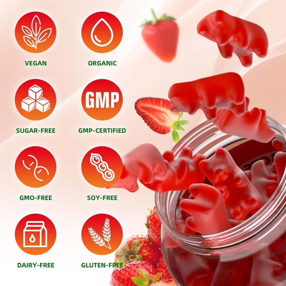 Calcium Citrate Gummies, Zuckerfrei Calcium 1000mg für Muskelgesundheit, Absorption Calcium Ergänzung für Erwachsene & Kinder, Erdbeer, 60 Stück