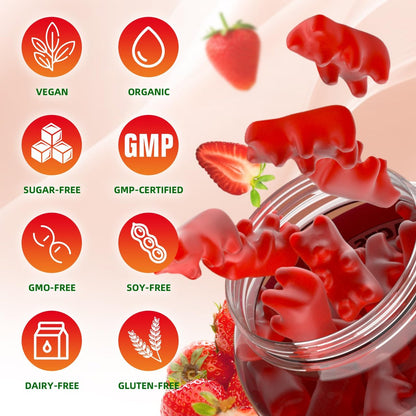 Calcium Citrate Gummies, Zuckerfrei Calcium 1000mg für Muskelgesundheit, Absorption Calcium Ergänzung für Erwachsene & Kinder, Erdbeer, 60 Stück