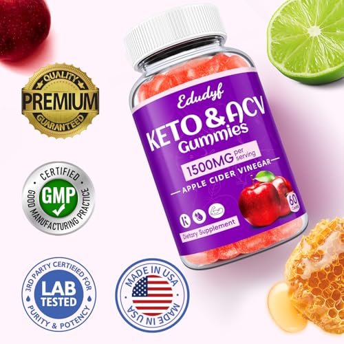 Keto ACV Gummies - 1500mg Apfelessig Gummibärchen mit Probiotika, B12 und Keto-Unterstützung, Entgiftung & Reinigung, GMO-frei & Vegan - 60 Stück
