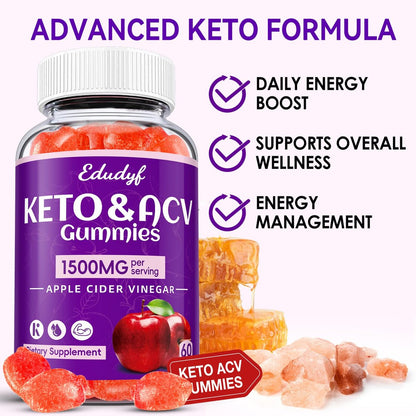 Keto ACV Gummies - 1500mg Apfelessig Gummibärchen mit Probiotika, B12 und Keto-Unterstützung, Entgiftung & Reinigung, GMO-frei & Vegan - 60 Stück