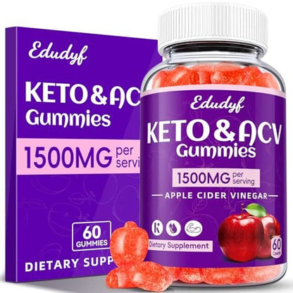 Keto ACV Gummies - 1500mg Apfelessig Gummibärchen mit Probiotika, B12 und Keto-Unterstützung, Entgiftung & Reinigung, GMO-frei & Vegan - 60 Stück