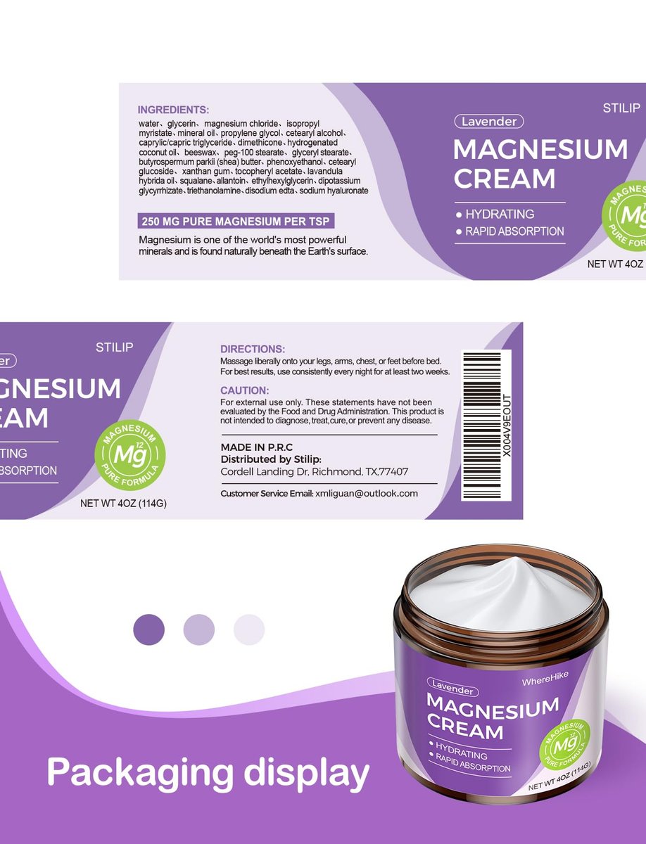 STILIP Natürliche Topische Magnesiumcreme – Magnesium Lotion für die Nachtpflege, Leichte Feuchtigkeitscreme für tiefe Hydratation – Lavendel