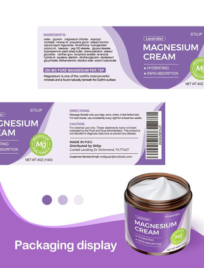 STILIP Natürliche Topische Magnesiumcreme – Magnesium Lotion für die Nachtpflege, Leichte Feuchtigkeitscreme für tiefe Hydratation – Lavendel