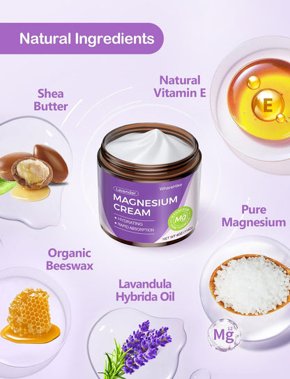 STILIP Natürliche Topische Magnesiumcreme – Magnesium Lotion für die Nachtpflege, Leichte Feuchtigkeitscreme für tiefe Hydratation – Lavendel