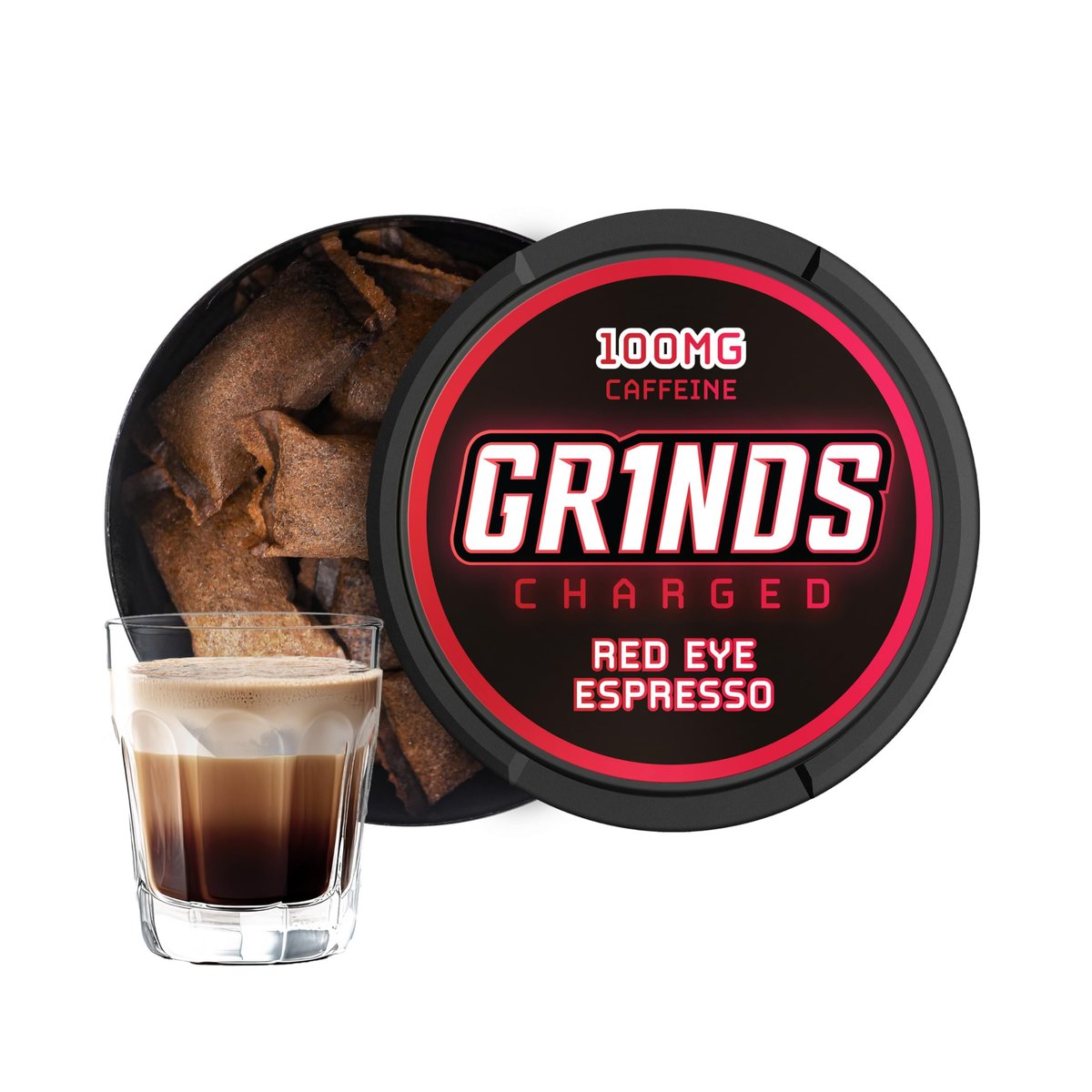 Grinds Coffee Pouches | Red Eye Espresso Geschmack | 3 Dosen | Koffeinalternative ohne Brühen | 12 Beutel pro Dose