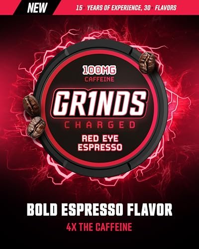 Grinds Coffee Pouches | Red Eye Espresso Geschmack | 3 Dosen | Koffeinalternative ohne Brühen | 12 Beutel pro Dose