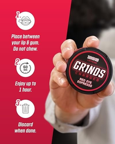 Grinds Coffee Pouches | Red Eye Espresso Geschmack | 3 Dosen | Koffeinalternative ohne Brühen | 12 Beutel pro Dose