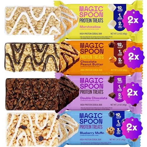 Magic Spoon Treats - 8 Proteinriegel: 2 Marshmallow, 2 Erdnussbutter-Schokolade, 2 Blaubeer-Muffin, 2 Doppelte Schokolade - Glutenfreier, zuckerfreier Snack
