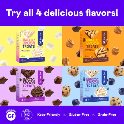 Magic Spoon Treats - 8 Proteinriegel: 2 Marshmallow, 2 Erdnussbutter-Schokolade, 2 Blaubeer-Muffin, 2 Doppelte Schokolade - Glutenfreier, zuckerfreier Snack