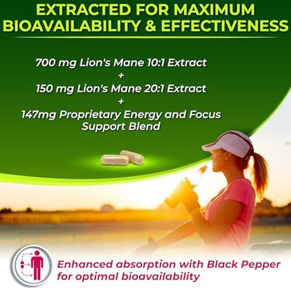 Bio Löwenmähne Kapseln mit Cordyceps, Rhodiola Rosea & Ginseng – 120 Kapseln für Energie & Fokus