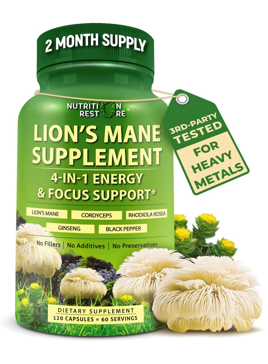 Bio Löwenmähne Kapseln mit Cordyceps, Rhodiola Rosea & Ginseng – 120 Kapseln für Energie & Fokus