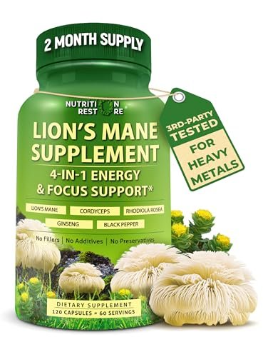 Bio Löwenmähne Kapseln mit Cordyceps, Rhodiola Rosea & Ginseng – 120 Kapseln für Energie & Fokus