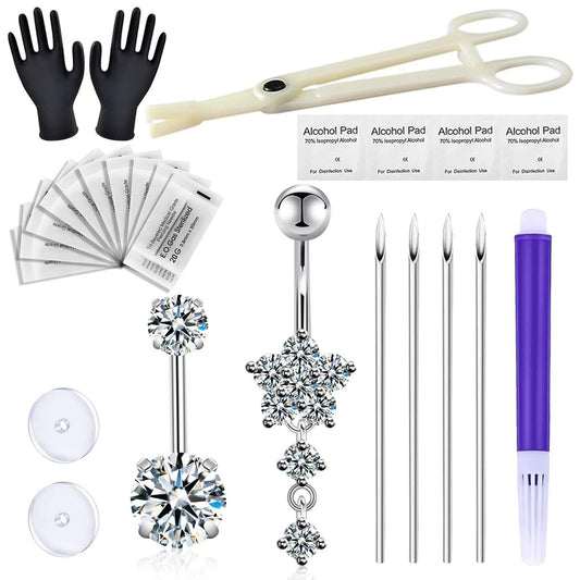 judero Bauchnabel Piercing Set 16-teilig – 14G Bauchnabelringe, Piercingzange, Reinigungspads, Handschuhe & mehr – Edelstahl