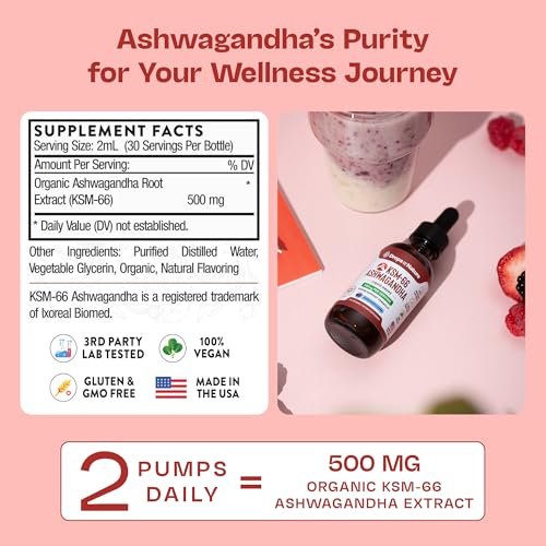 KSM-66 Ashwagandha Liquid Drops – Vegan, GMO-frei & schnell absorbierend – Ashwagandha-Präparat für tägliches Wohlbefinden – Fördert Fokus und Klarheit – Unterstützt tägliche Vitalität (Mixed Berry, 60 ml)