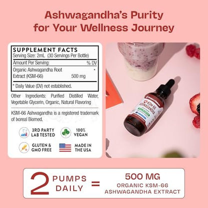 KSM-66 Ashwagandha Liquid Drops – Vegan, GMO-frei & schnell absorbierend – Ashwagandha-Präparat für tägliches Wohlbefinden – Fördert Fokus und Klarheit – Unterstützt tägliche Vitalität (Mixed Berry, 60 ml)