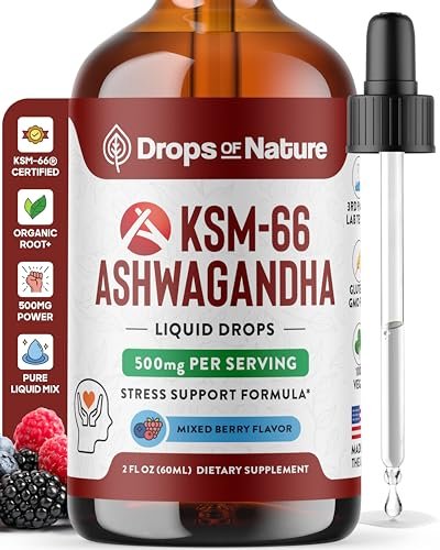 KSM-66 Ashwagandha Liquid Drops – Vegan, GMO-frei & schnell absorbierend – Ashwagandha-Präparat für tägliches Wohlbefinden – Fördert Fokus und Klarheit – Unterstützt tägliche Vitalität (Mixed Berry, 60 ml)
