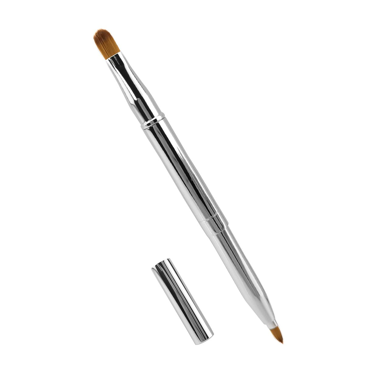Quacc Doppelend-Lippenpinsel, ausziehbarer Lippenpinsel für Lippenstift, Lipgloss, Lidschatten (Silber)