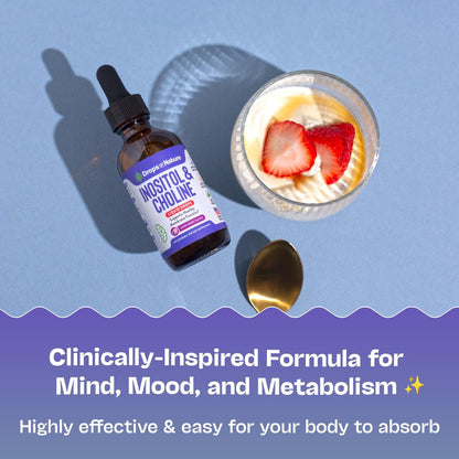 Inositol & Cholin Liquid Drops – Vegan, Nicht-GVO, Leicht einzunehmen – Verbesserte Absorption Inositol Supplement – Pränatale Vitamine für Frauen – Unterstützt Zellgesundheit & Allgemeines Wohlbefinden (Waldbeere, 60ml)