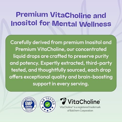 Inositol & Cholin Liquid Drops – Vegan, Nicht-GVO, Leicht einzunehmen – Verbesserte Absorption Inositol Supplement – Pränatale Vitamine für Frauen – Unterstützt Zellgesundheit & Allgemeines Wohlbefinden (Waldbeere, 60ml)