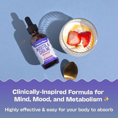 Inositol & Cholin Liquid Drops – Vegan, Nicht-GVO, Leicht einzunehmen – Verbesserte Absorption Inositol Supplement – Pränatale Vitamine für Frauen – Unterstützt Zellgesundheit & Allgemeines Wohlbefinden (Waldbeere, 60ml)