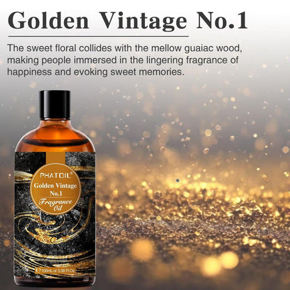 PHATOIL Golden Vintage No.1 Duftöl für Aromatherapie, 100 ml – Ätherisches Öl für Diffuser, Luftbefeuchter, Yoga, DIY Kerzen- und Seifenherstellung