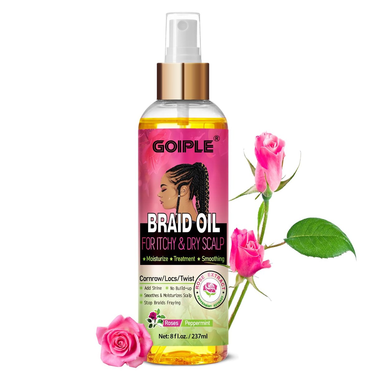 Goiple Braid Oil – Beruhigendes und feuchtigkeitsspendendes Öl für trockene & juckende Kopfhaut, gegen Schuppen und ausdünnende Haaransätze, für Locs & Twists, Glanz und Frizz-Reduzierung, 240 ml