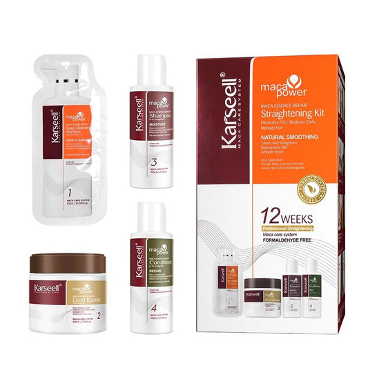 Karseell Maca Essence Reparatur Keratin Haarglättungsset – Professionelle Glättung für zu Hause, 12 Wochen Anwendung, für weicheres und glänzenderes Haar, alle Haartypen