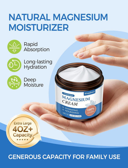 Wagomars Magnesium Creme – Natürliche Magnesium Lotion mit Sheabutter & Kokosöl – Schnell einziehend, leicht – Tiefenwirksame Feuchtigkeit für alle Hauttypen – Für Kinder geeignet (Ungeduftet)