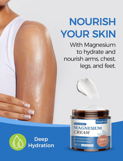 Wagomars Magnesium Creme – Natürliche Magnesium Lotion mit Sheabutter & Kokosöl – Schnell einziehend, leicht – Tiefenwirksame Feuchtigkeit für alle Hauttypen – Für Kinder geeignet (Ungeduftet)