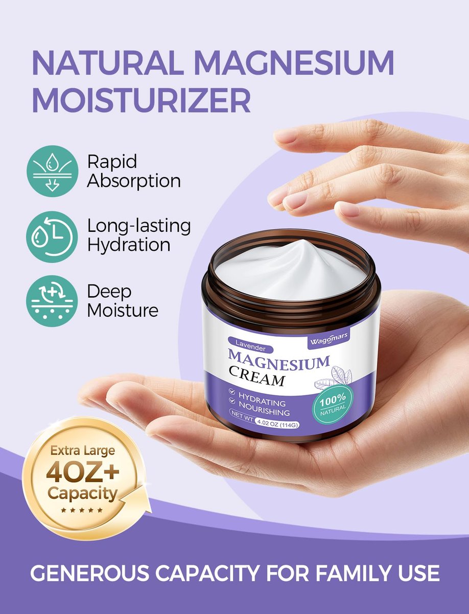 Wagomars Magnesium Creme – Natürliche Magnesium Lotion mit Sheabutter & Kokosöl – Schnell einziehend, leicht – Tiefenhydratation für alle Hauttypen – Geeignet für Kinder (Lavendel)