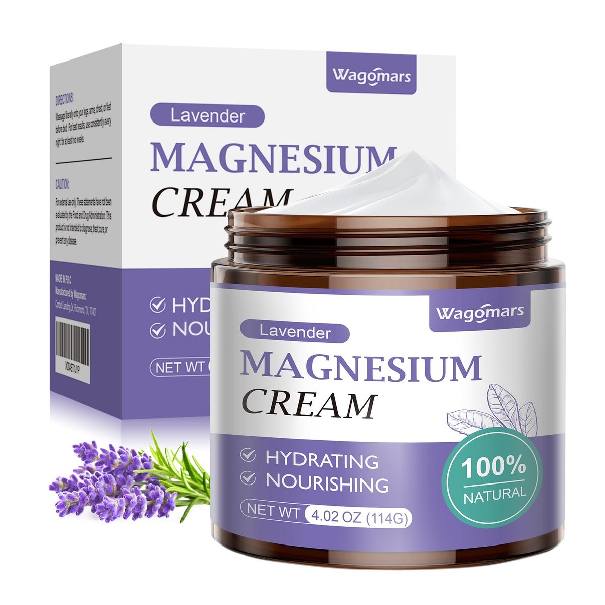 Wagomars Magnesium Creme – Natürliche Magnesium Lotion mit Sheabutter & Kokosöl – Schnell einziehend, leicht – Tiefenhydratation für alle Hauttypen – Geeignet für Kinder (Lavendel)