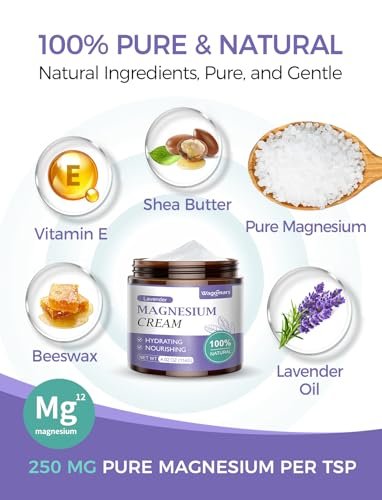 Wagomars Magnesium Creme – Natürliche Magnesium Lotion mit Sheabutter & Kokosöl – Schnell einziehend, leicht – Tiefenhydratation für alle Hauttypen – Geeignet für Kinder (Lavendel)