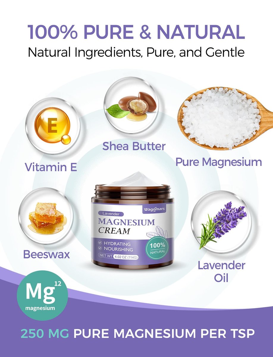 Wagomars Magnesium Creme – Natürliche Magnesium Lotion mit Sheabutter & Kokosöl – Schnell einziehend, leicht – Tiefenhydratation für alle Hauttypen – Geeignet für Kinder (Lavendel)