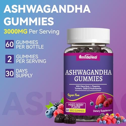 SmildeHeal Ashwagandha Gummies 3000mg – Stressabbau, Immununterstützung & mehr Energie – Natürlicher Mixed-Beere-Geschmack (60 Stück)