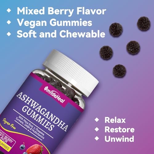 SmildeHeal Ashwagandha Gummies 3000mg – Stressabbau, Immununterstützung & mehr Energie – Natürlicher Mixed-Beere-Geschmack (60 Stück)