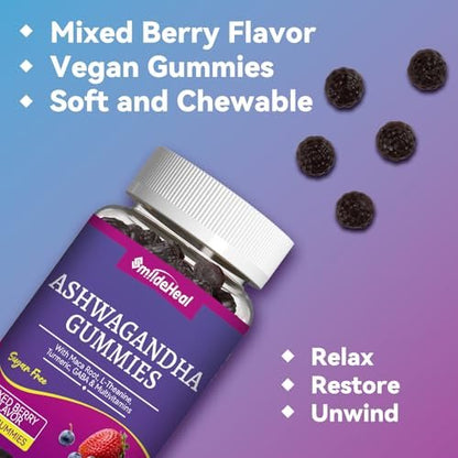 SmildeHeal Ashwagandha Gummies 3000mg – Stressabbau, Immununterstützung & mehr Energie – Natürlicher Mixed-Beere-Geschmack (60 Stück)