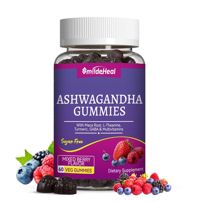 SmildeHeal Ashwagandha Gummies 3000mg – Stressabbau, Immununterstützung & mehr Energie – Natürlicher Mixed-Beere-Geschmack (60 Stück)