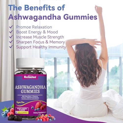 SmildeHeal Ashwagandha Gummies 3000mg – Stressabbau, Immununterstützung & mehr Energie – Natürlicher Mixed-Beere-Geschmack (60 Stück)