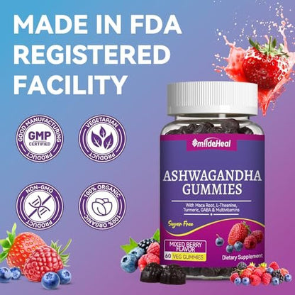 SmildeHeal Ashwagandha Gummies 3000 mg – Stressabbau & mehr Energie – Natürlicher Mixed-Beery-Geschmack (120 Stück)