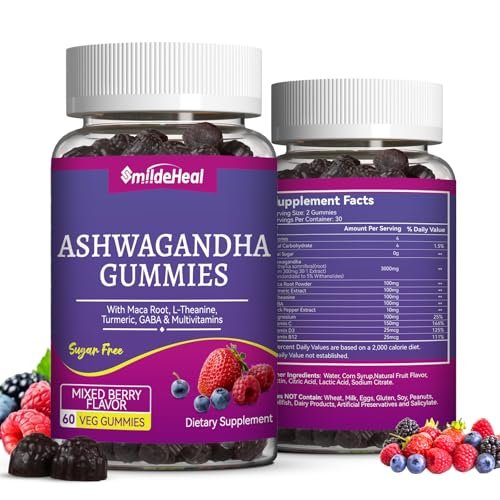 SmildeHeal Ashwagandha Gummies 3000 mg – Stressabbau & mehr Energie – Natürlicher Mixed-Beery-Geschmack (120 Stück)