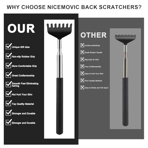 NICEMOVIC 6er-Pack Rückenkratzer für Männer und Frauen, Geschenke für Erwachsene, verlängerbarer Massagestab aus Edelstahl, Bulk-Rückenkratzer für Erntedankfest und Geburtstag
