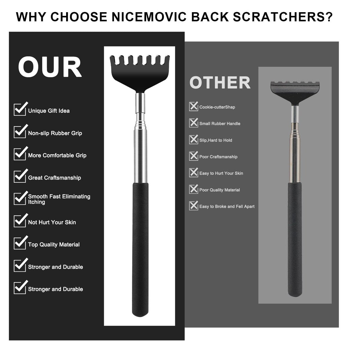 NICEMOVIC 6er-Pack Rückenkratzer für Männer und Frauen, Geschenke für Erwachsene, verlängerbarer Massagestab aus Edelstahl, Bulk-Rückenkratzer für Erntedankfest und Geburtstag